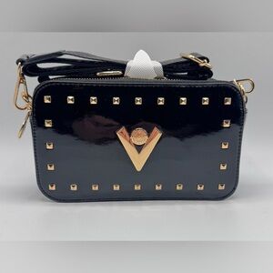 Valentino Orlandi Black Patent Camera Bag Purse Crossbody NWT